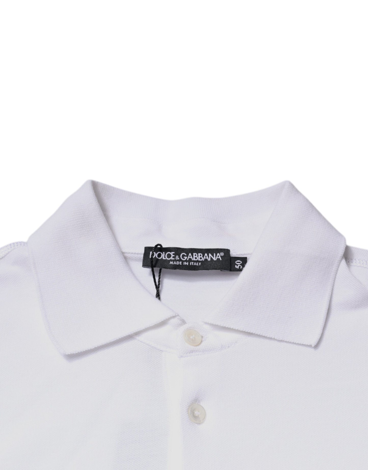 Dolce &amp; Gabbana hvit bomullslogoplakett-poloskjorte med krage