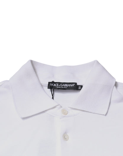 Dolce &amp; Gabbana hvit bomullslogoplakett-poloskjorte med krage