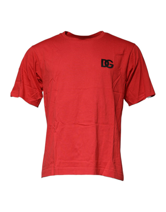 Dolce &amp; Gabbana Rød DG Logo Bomulls-T-skjorte med rund hals
