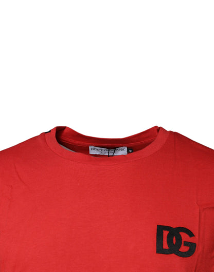 Dolce &amp; Gabbana Rød DG Logo Bomulls-T-skjorte med rund hals