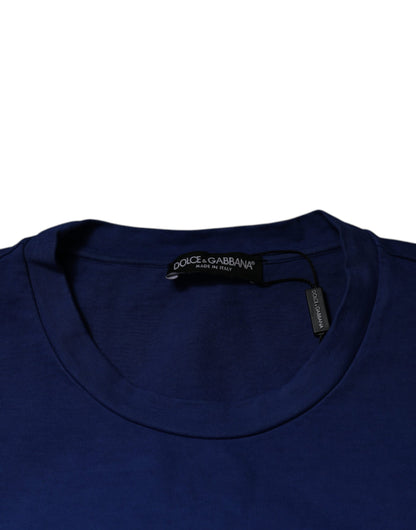 Dolce &amp; Gabbana Blå Grafisk Trykk Bomulls-T-skjorte med Rund Hals