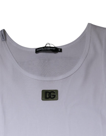 Dolce &amp; Gabbana Hvit bomulls-T-skjorte med rund hals og ermeløs passform