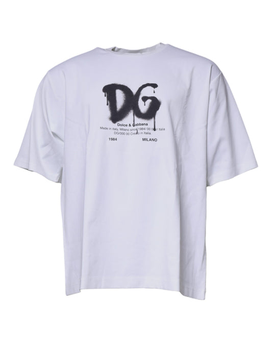Dolce &amp; Gabbana Hvit DG Logo Bomulls-T-skjorte med rund hals