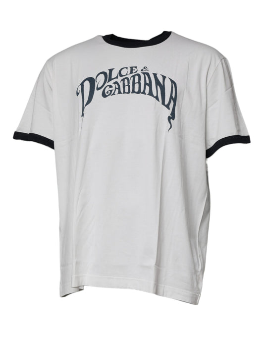 Dolce &amp; Gabbana hvit bomulls-T-skjorte med rund hals og grafisk trykk