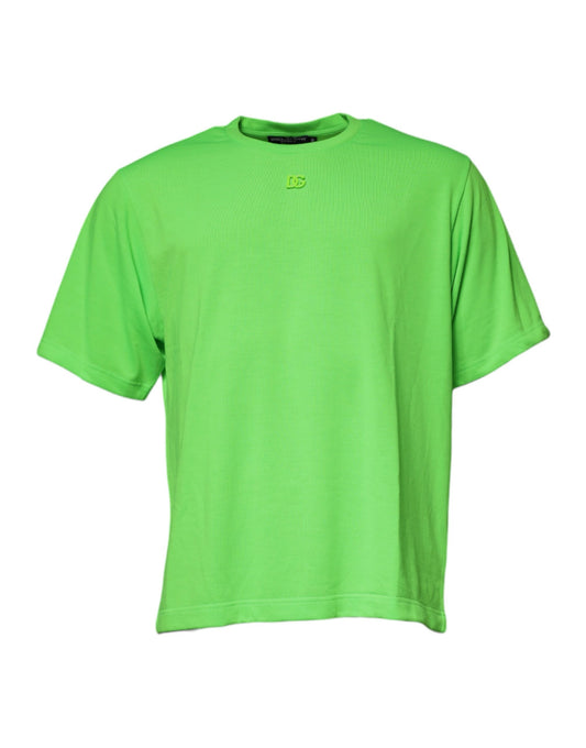 Dolce &amp; Gabbana Grønn DG Logo Bomulls-T-skjorte med rund hals