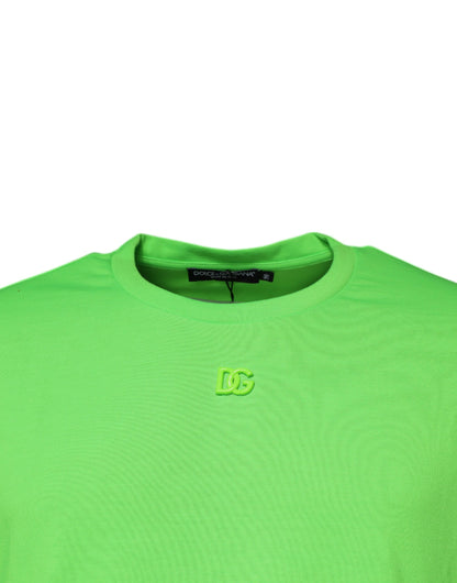 Dolce &amp; Gabbana Grønn DG Logo Bomulls-T-skjorte med rund hals
