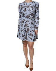 Valentino Light Blue Floral Long Sleeves A-line Mini Dress