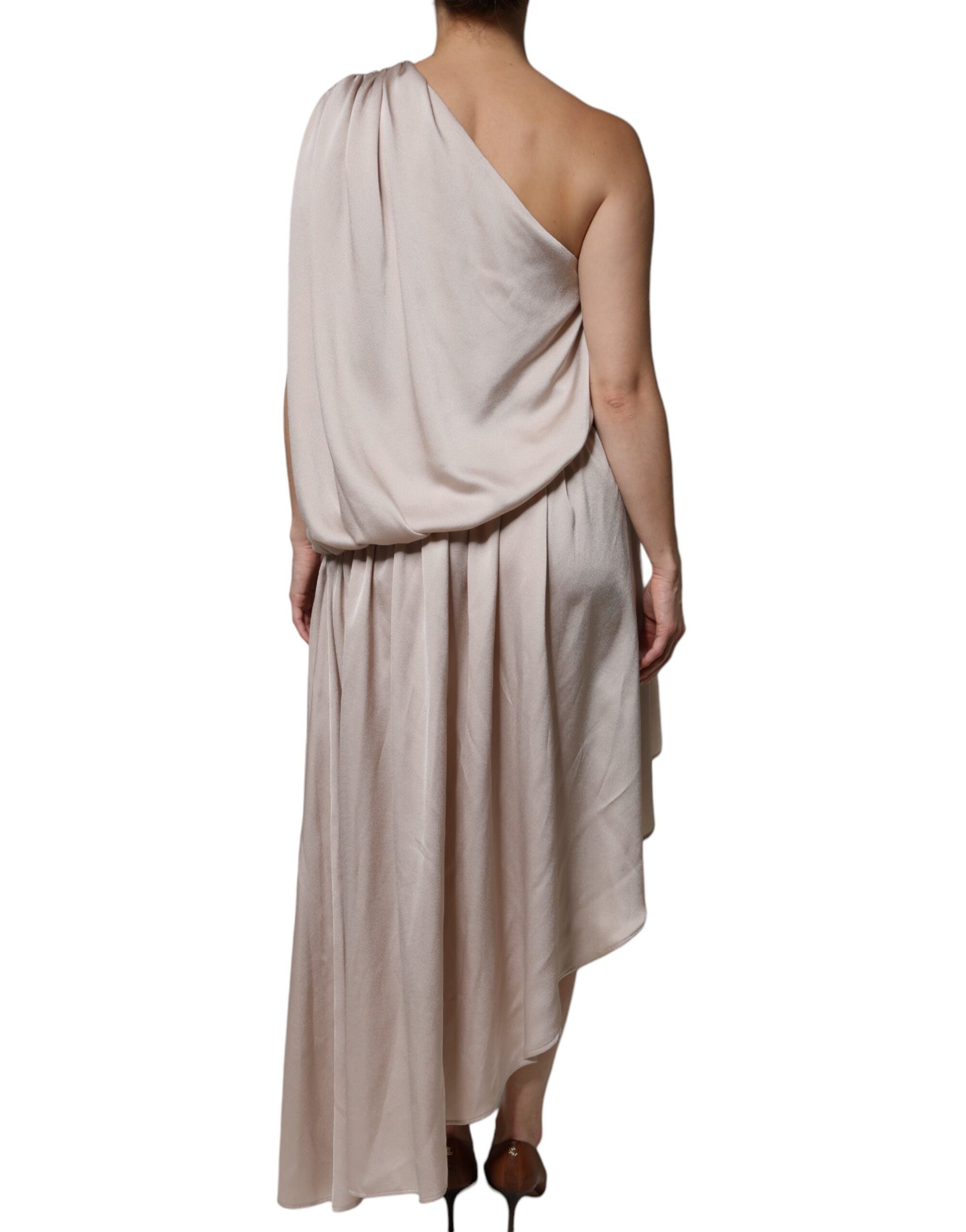 Beige Asymmetrisk Klänning med En Axel