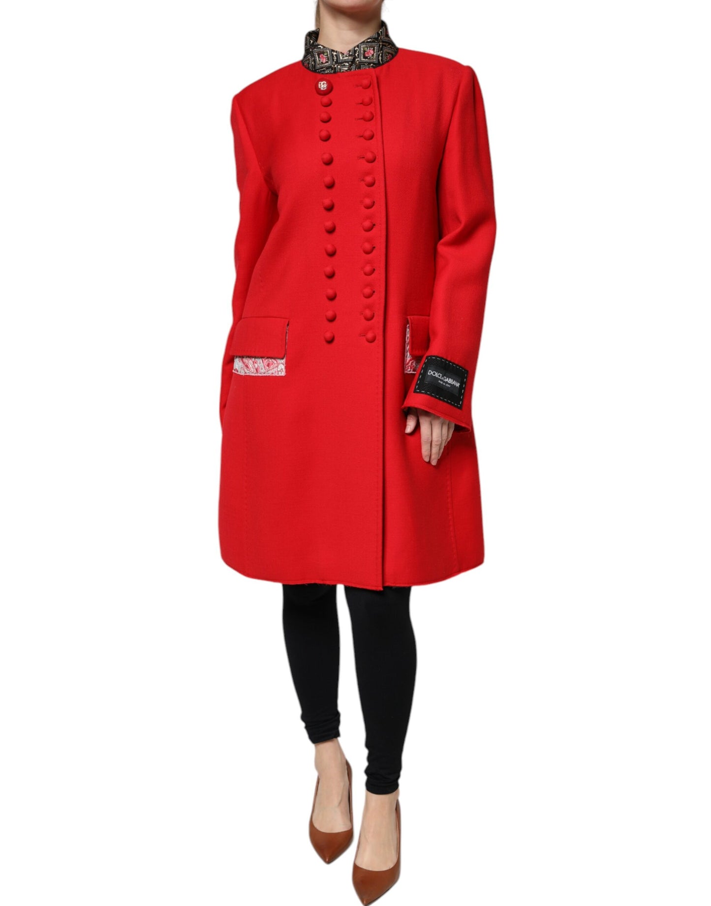 Dolce &amp; Gabbana Rød Jacquard Ull Trenchcoat Jakke For Kvinner