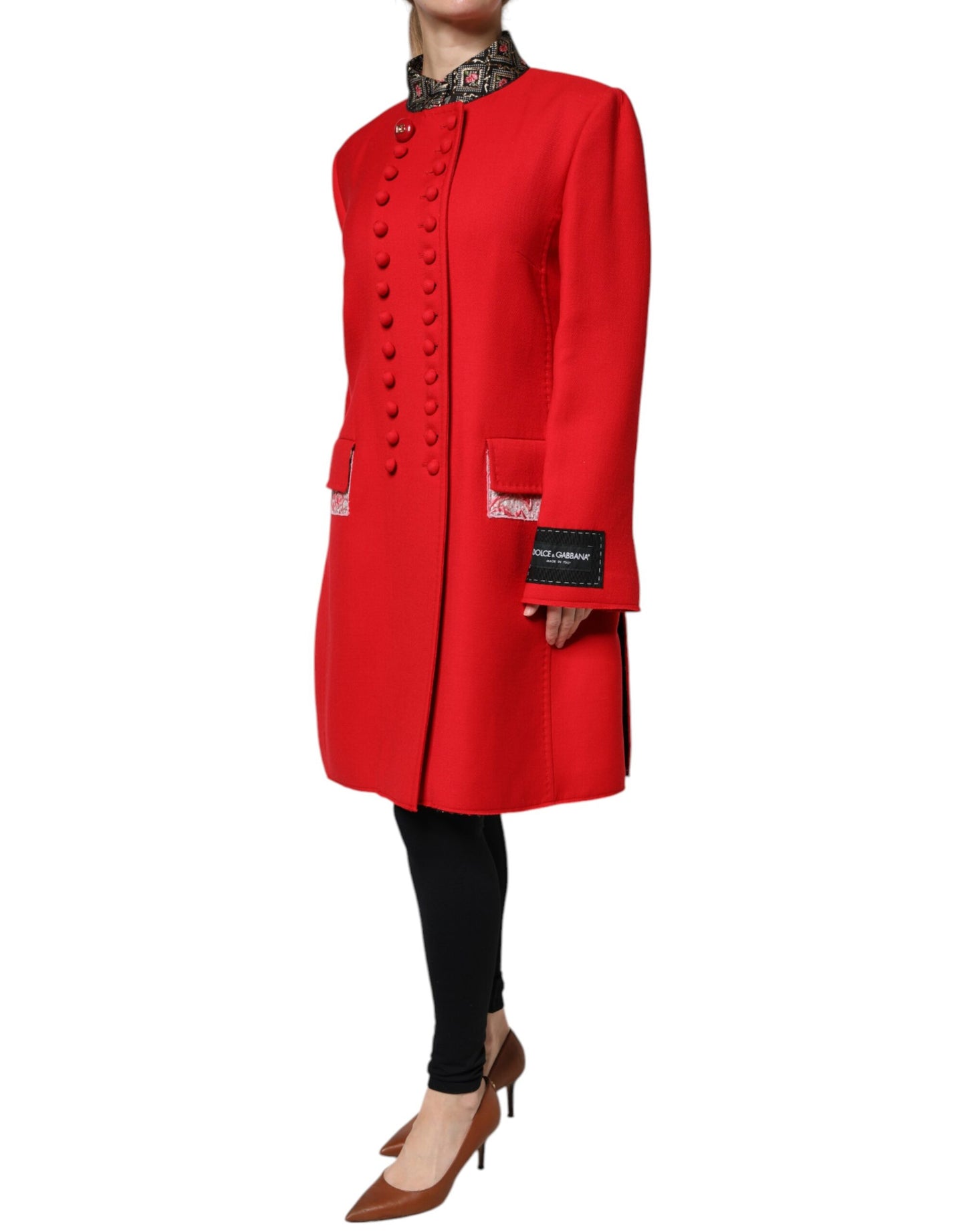 Dolce &amp; Gabbana Rød Jacquard Ull Trenchcoat Jakke For Kvinner
