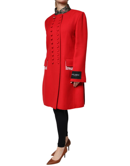 Dolce &amp; Gabbana Rød Jacquard Ull Trenchcoat Jakke For Kvinner