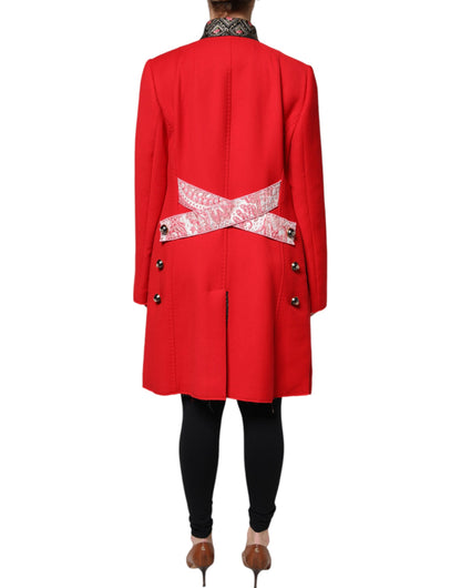Dolce &amp; Gabbana Rød Jacquard Ull Trenchcoat Jakke For Kvinner