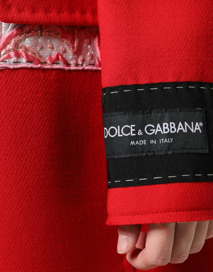 Dolce &amp; Gabbana Rød Jacquard Ull Trenchcoat Jakke For Kvinner