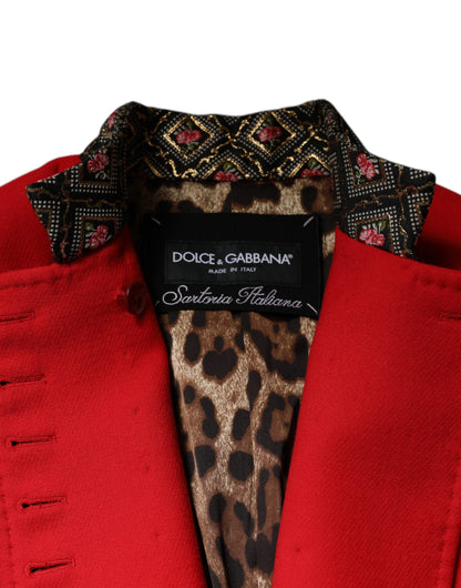 Dolce &amp; Gabbana Rød Jacquard Ull Trenchcoat Jakke For Kvinner