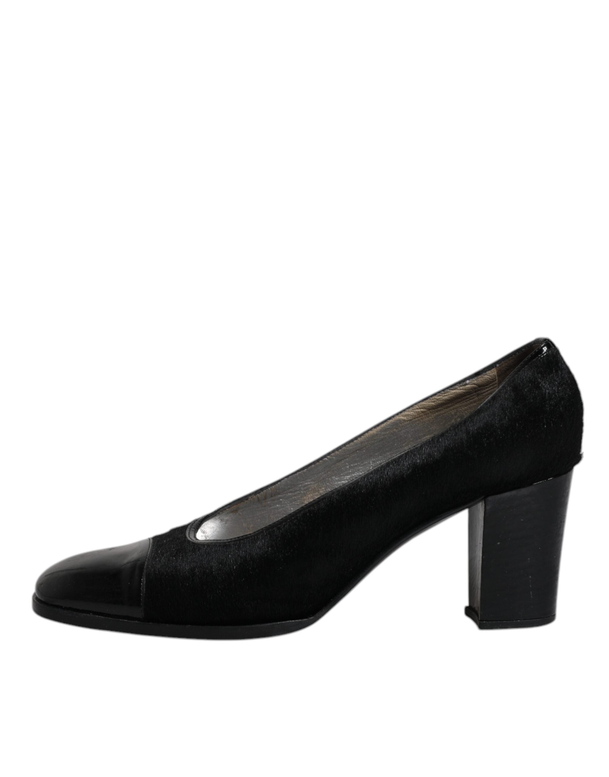 Svarta Läder Blockklackade Pumps Skor