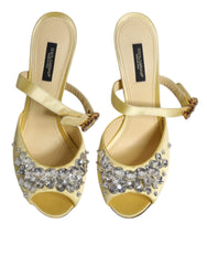 Dolce & Gabbana Yellow Crystal Slides KEIRA Sandals Shoes