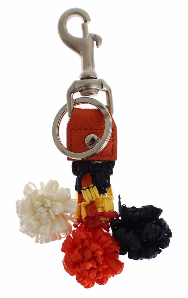 Dolce &amp; Gabbana Silverbrun Raffia Läderspänne Finder Chain Nyckelring