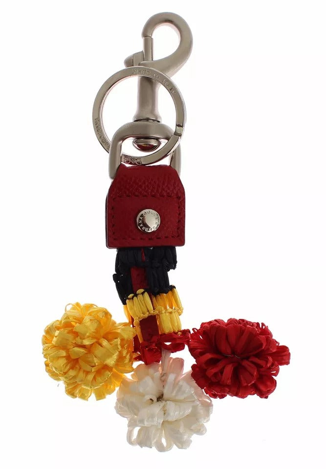 Dolce &amp; Gabbana Silverbrun Raffia Läderspänne Finder Chain Nyckelring