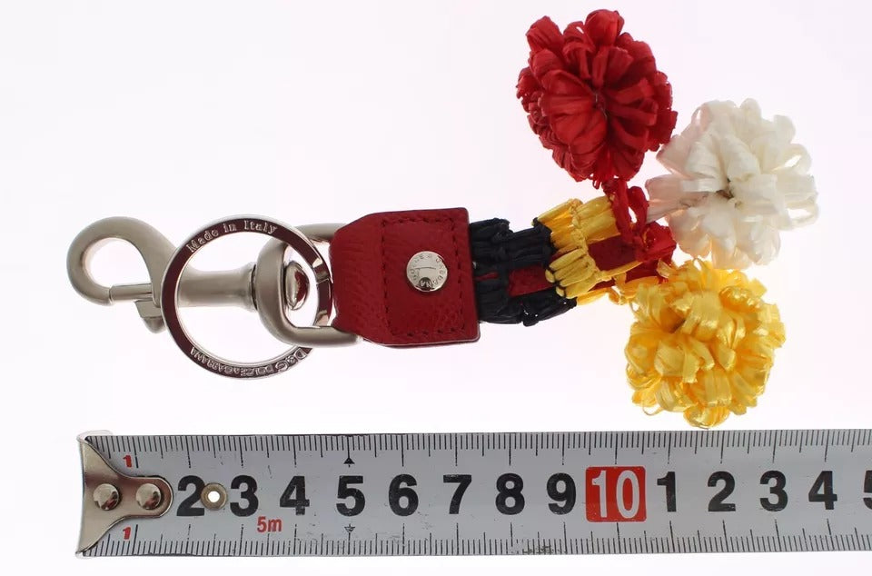 Dolce &amp; Gabbana Silverbrun Raffia Läderspänne Finder Chain Nyckelring