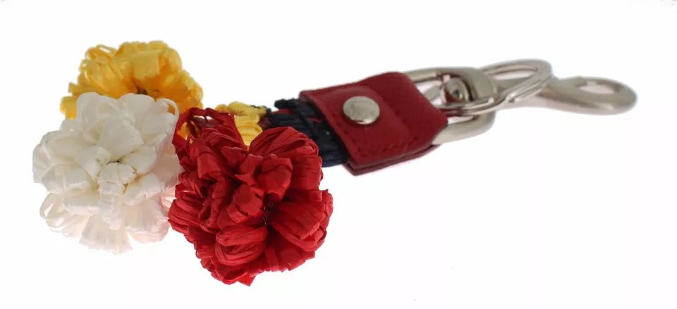 Dolce &amp; Gabbana Silverbrun Raffia Läderspänne Finder Chain Nyckelring