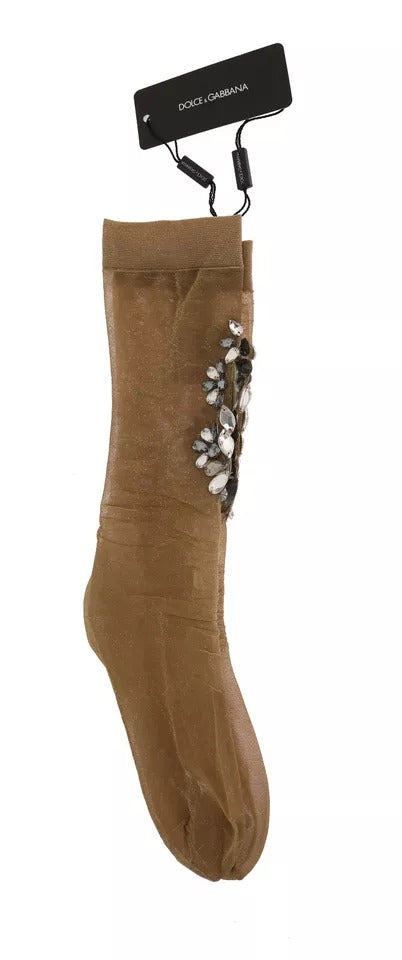 Dolce &amp; Gabbana Gull Stretch Blomster Krystall Strømpe Sokker