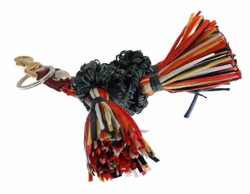 Dolce &amp; Gabbana Nyckelring med flerfärgad raffialäder och spänne