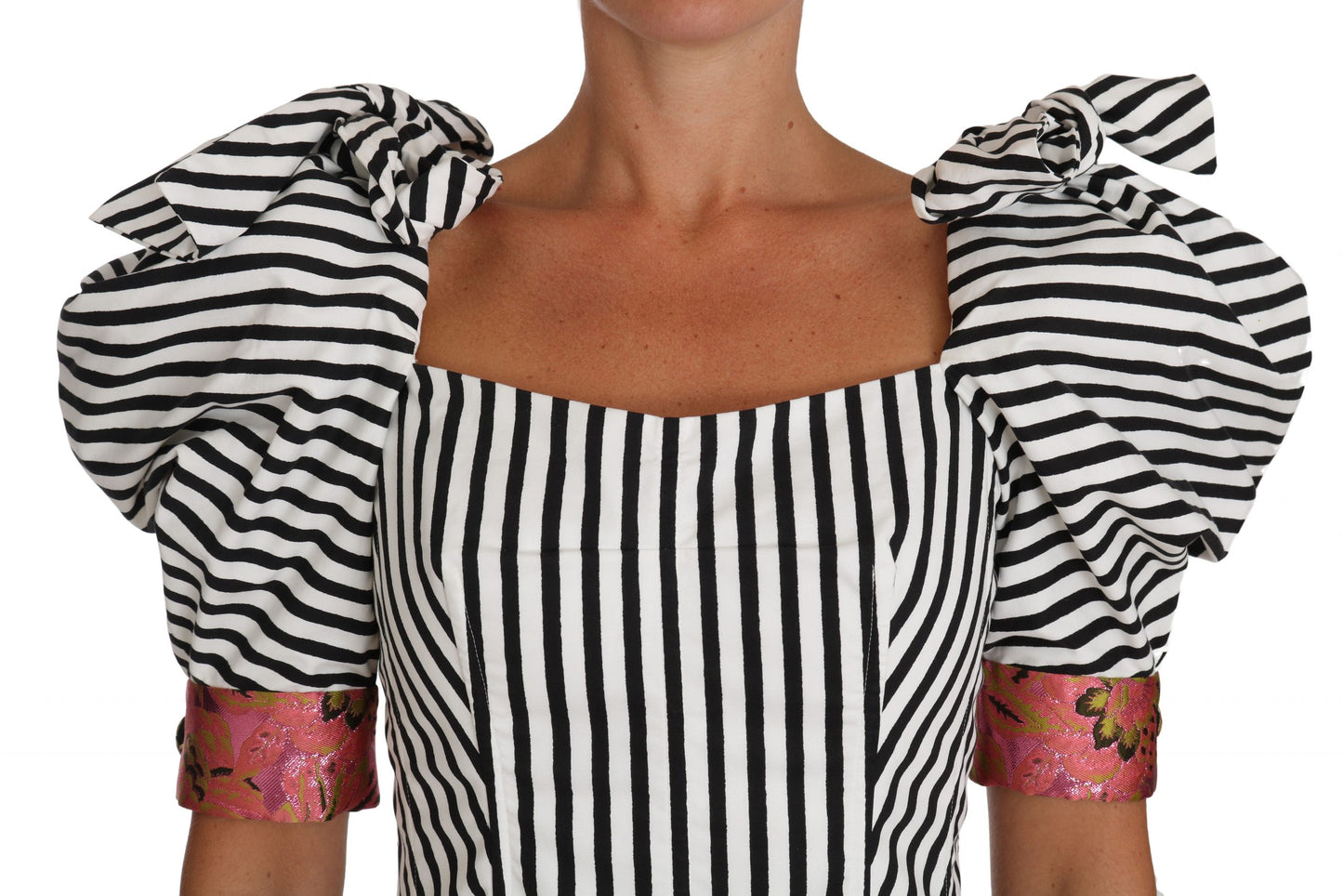 Dolce &amp; Gabbana Hvite Svarte Stripete Topper med Puffermer
