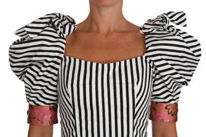 Dolce &amp; Gabbana Hvite Svarte Stripete Topper med Puffermer