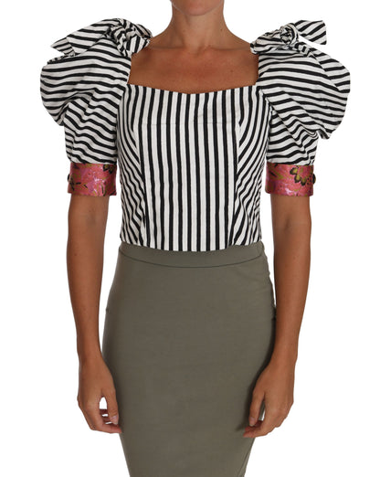 Dolce &amp; Gabbana Hvite Svarte Stripete Topper med Puffermer