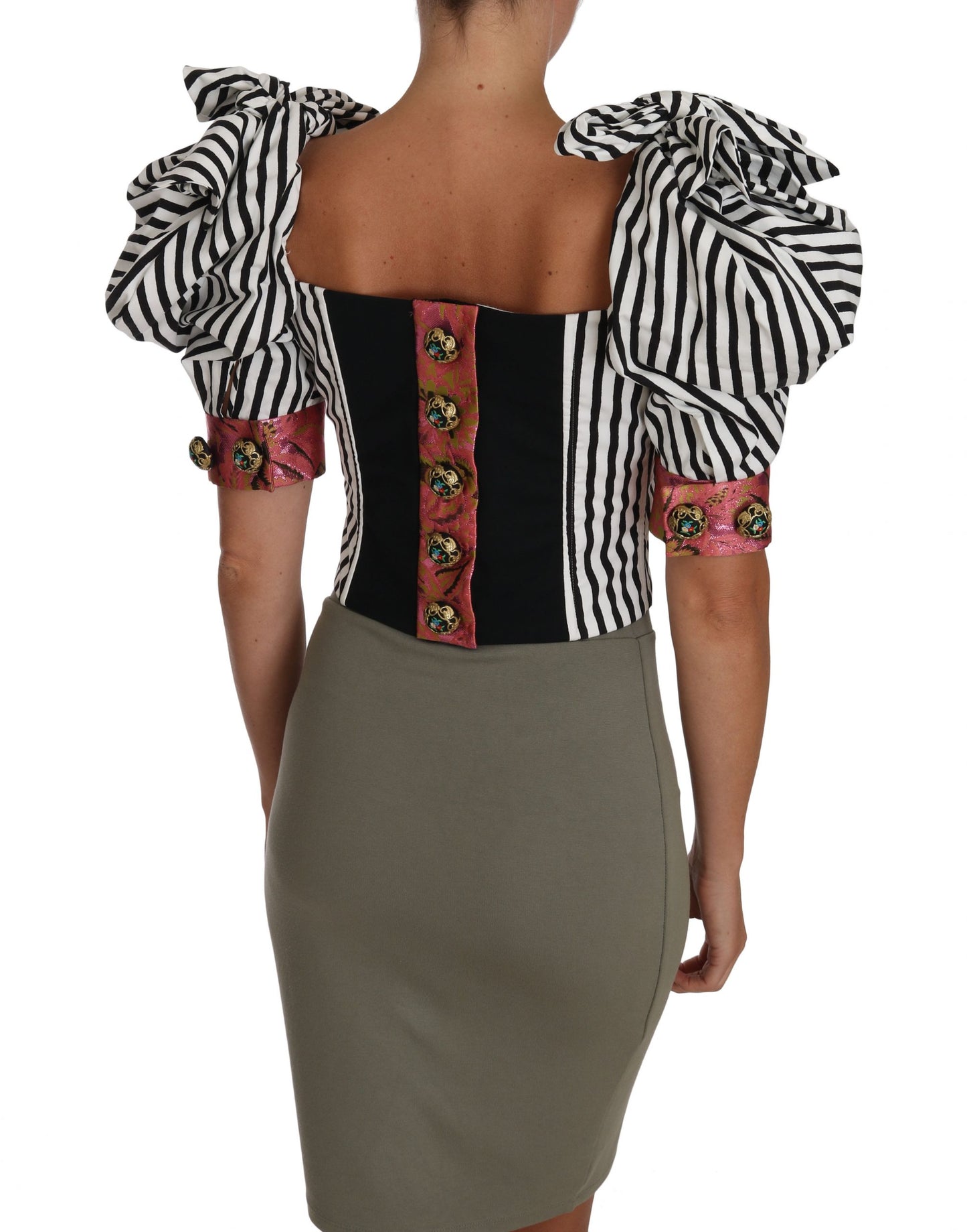 Dolce &amp; Gabbana Hvite Svarte Stripete Topper med Puffermer