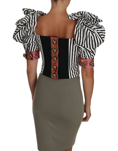 Dolce &amp; Gabbana Hvite Svarte Stripete Topper med Puffermer