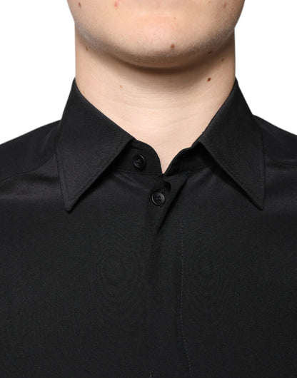 Dolce &amp; Gabbana Svart Siden Långärmad GULDIG Klänningskjorta