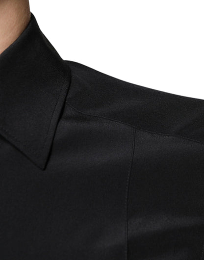 Dolce &amp; Gabbana Svart Siden Långärmad GULDIG Klänningskjorta