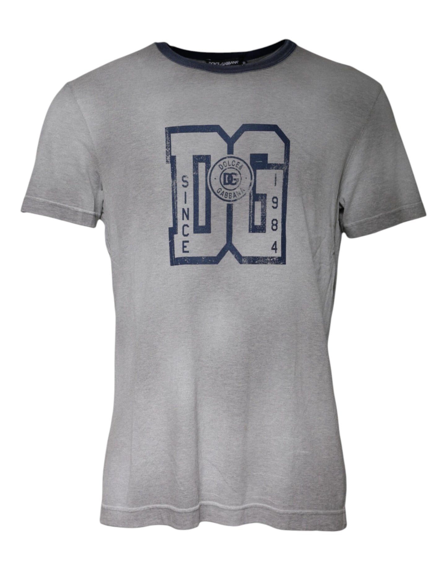Dolce &amp; Gabbana grå logotrykk bomulls-T-skjorte med rund hals