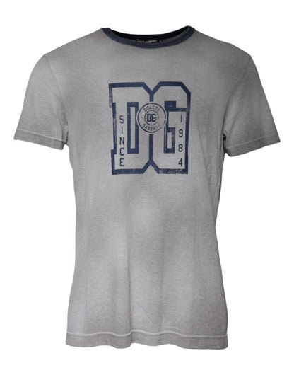 Dolce &amp; Gabbana grå logotrykk bomulls-T-skjorte med rund hals
