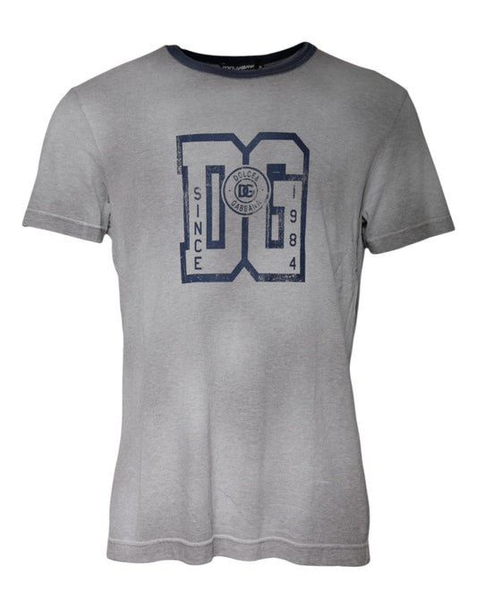 Dolce &amp; Gabbana grå logotrykk bomulls-T-skjorte med rund hals
