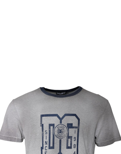 Dolce &amp; Gabbana grå logotrykk bomulls-T-skjorte med rund hals