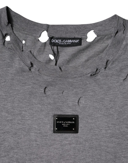 Dolce &amp; Gabbana Grå Logo Rund Hals Kortermet T-skjorte