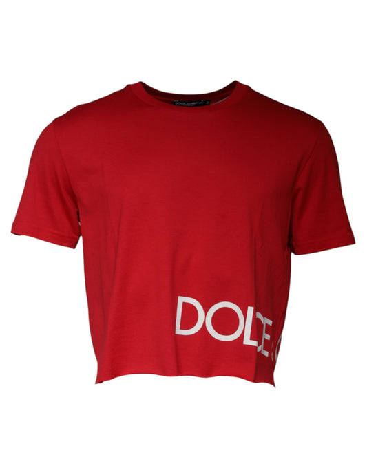 Dolce &amp; Gabbana Rød Logo Print Beskjært T-skjorte med Rund Hals