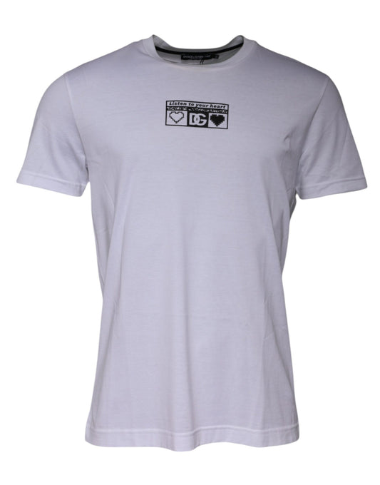 Dolce &amp; Gabbana Hvit Logotrykk Bomulls-T-skjorte med Rund Hals