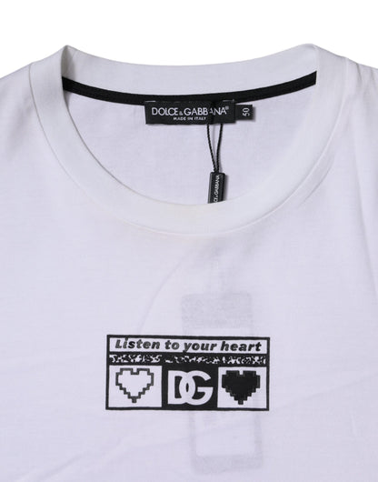 Dolce &amp; Gabbana Hvit Logotrykk Bomulls-T-skjorte med Rund Hals