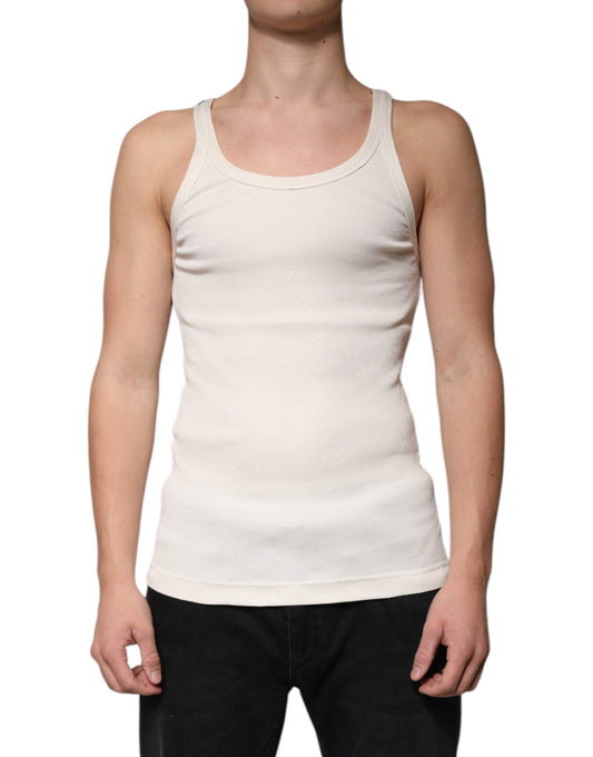 Dolce &amp; Gabbana Off White bomull ermeløs rund hals tank-t-skjorte