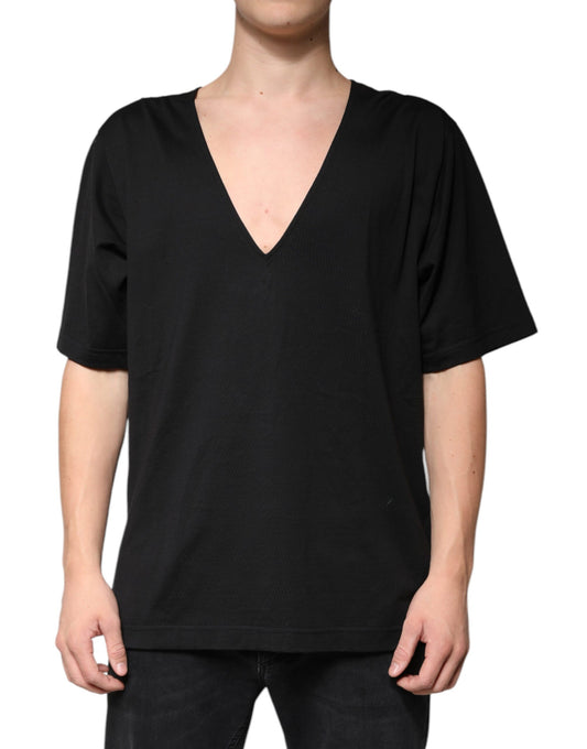 Dolce &amp; Gabbana svart bomulls-T-skjorte med V-hals og korte ermer
