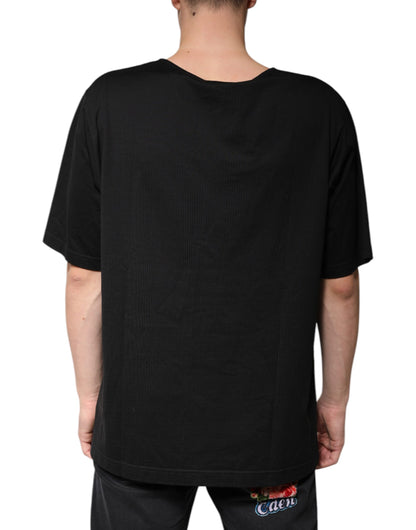 Dolce &amp; Gabbana svart bomulls-T-skjorte med V-hals og korte ermer