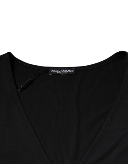Dolce &amp; Gabbana svart bomulls-T-skjorte med V-hals og korte ermer