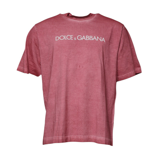 Dolce &amp; Gabbana Rosa Logo Print Bomulls-T-skjorte med rund hals