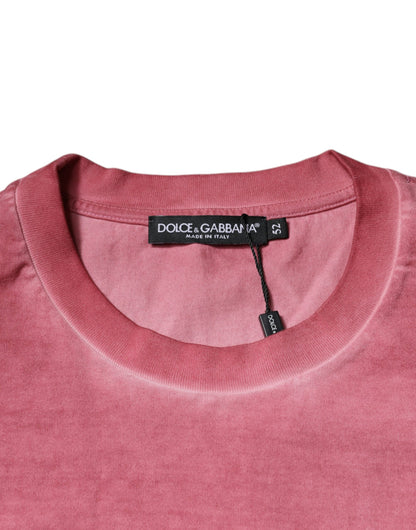 Dolce &amp; Gabbana Rosa Logo Print Bomulls-T-skjorte med rund hals