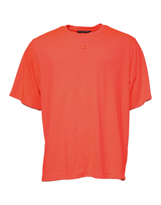 Dolce &amp; Gabbana Oransje Logo Polyester T-skjorte med rund hals