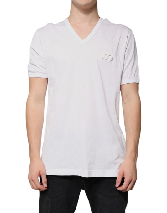 Dolce &amp; Gabbana Hvit Logo V-hals Kortermet T-skjorte