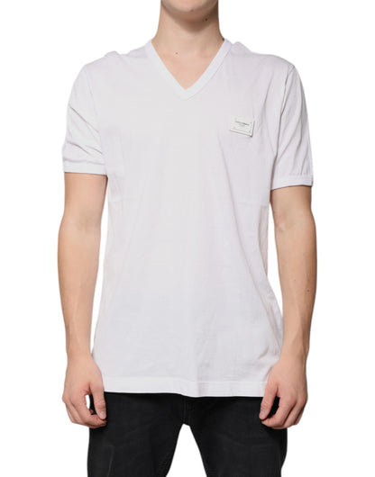 Dolce &amp; Gabbana Hvit Logo V-hals Kortermet T-skjorte